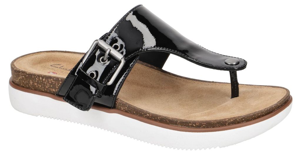 Clarks ELAYNE STEP Damen Pantoletten - Zehentrenner Pantolette schwarz NEU