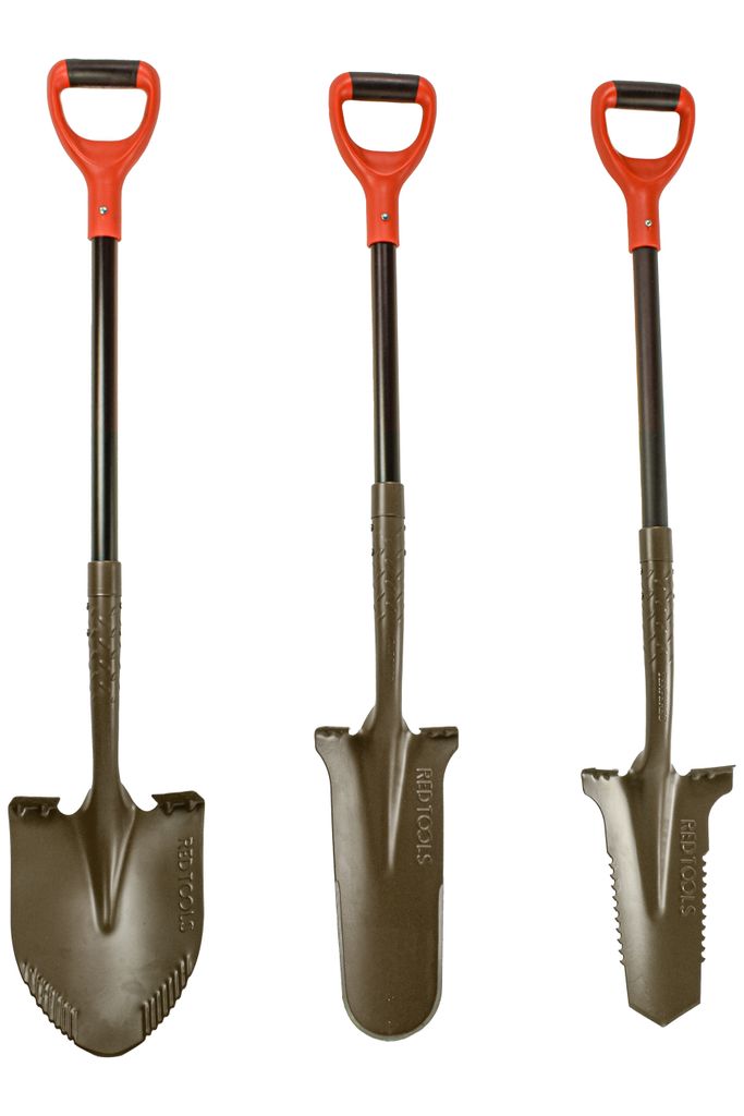 Red Tools Profi Spaten Set – Gärtnerspaten mit Wurzelsäge, Drainagespaten & Schaufel – Garten Werkzeug für alle Bodenarten - Grau
