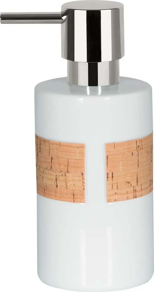 Dispenser di sapone Spirella "Tube" | con pompa | dispenser di sapone liquido | porcellana | 300ml | resistente e robusto | bianco con sughero
