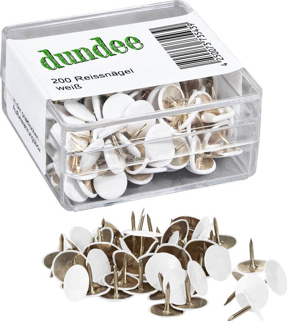Metall-Reißnägel mit vermessingter Oberfläche, 200 Stück in Kunststoff-Box
