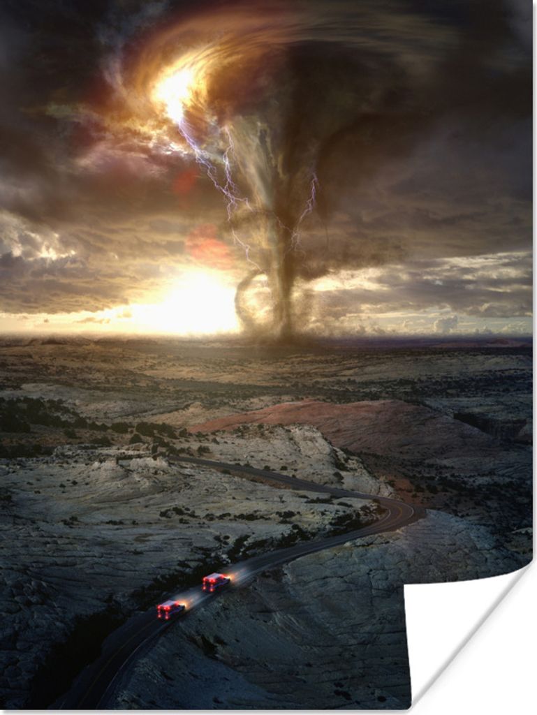 MuchoWow Poster Krankenwagen auf dem Weg zum Tornado 60x80 cm - Schlafzimmer Dekoration
