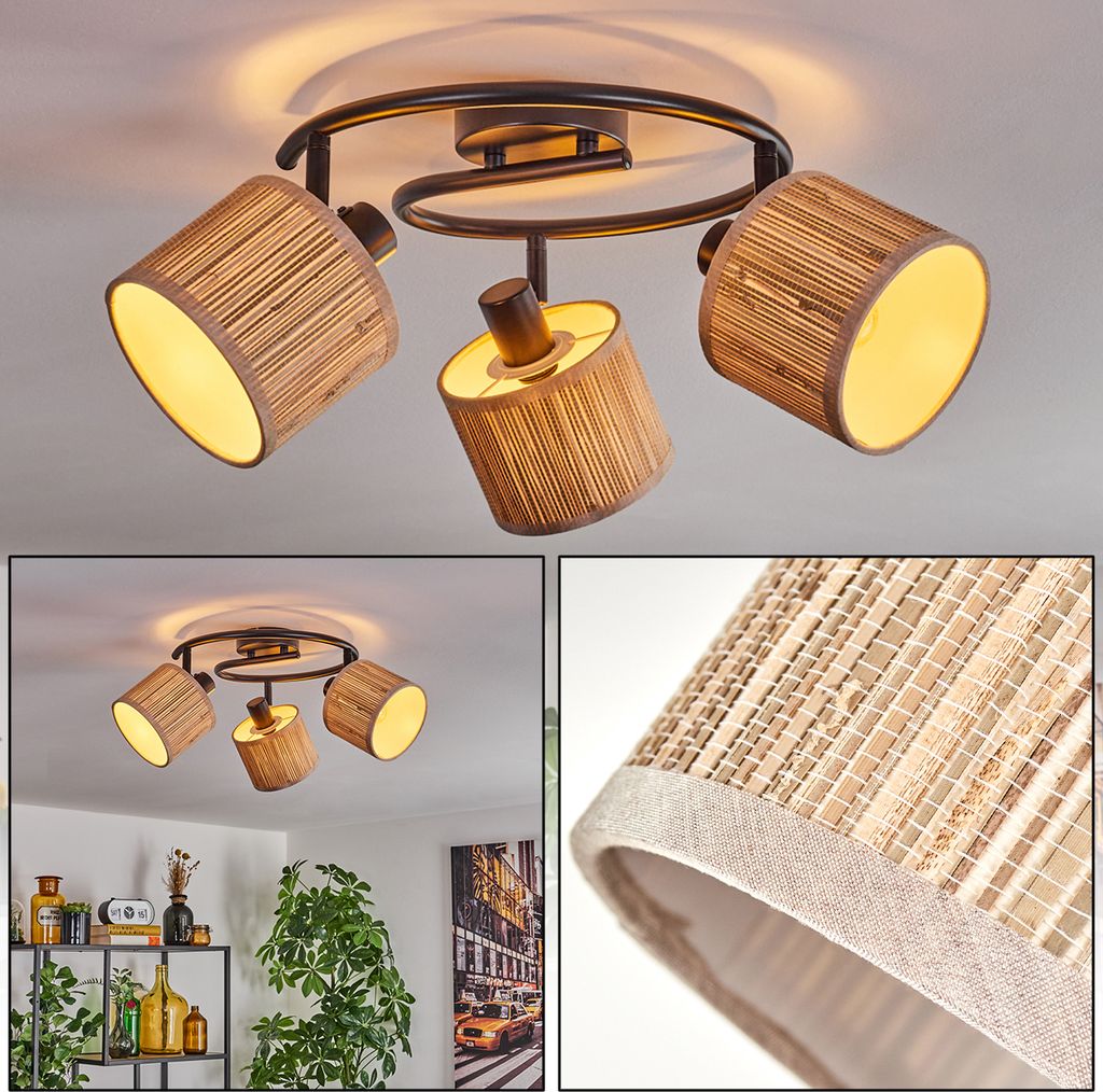 Arenabianca moderne Deckenlampe aus Metall/Bambus/Stoff in Schwarz/Natur/Weiß