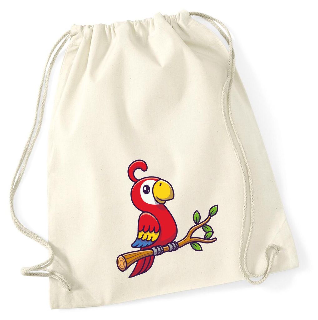 Huuraa Turnbeutel Papagei Ara Comic 12 Liter Natural Baumwolle Rucksack Geschenkidee