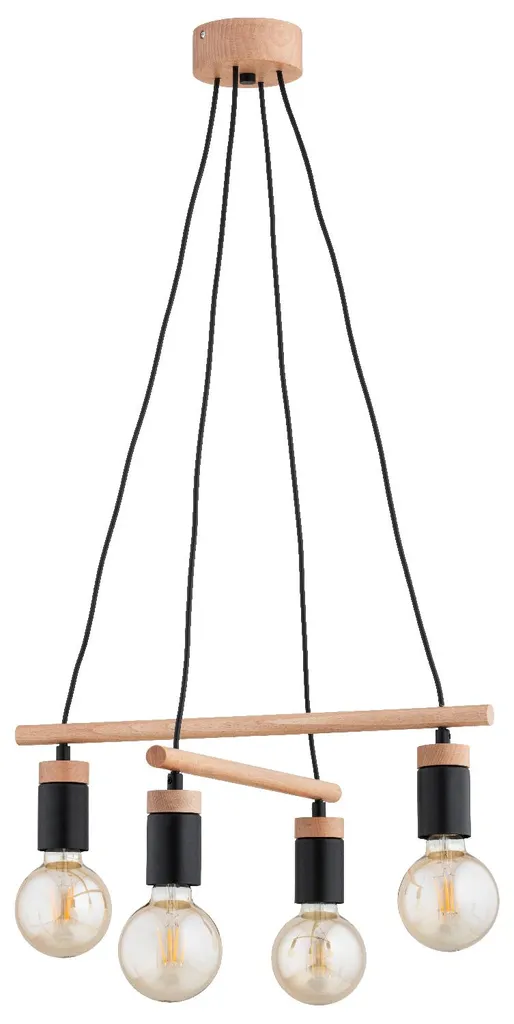 Suspension MILTO : Illuminez les Grands Espaces - Lustre Bois 4xE27 Alfa
