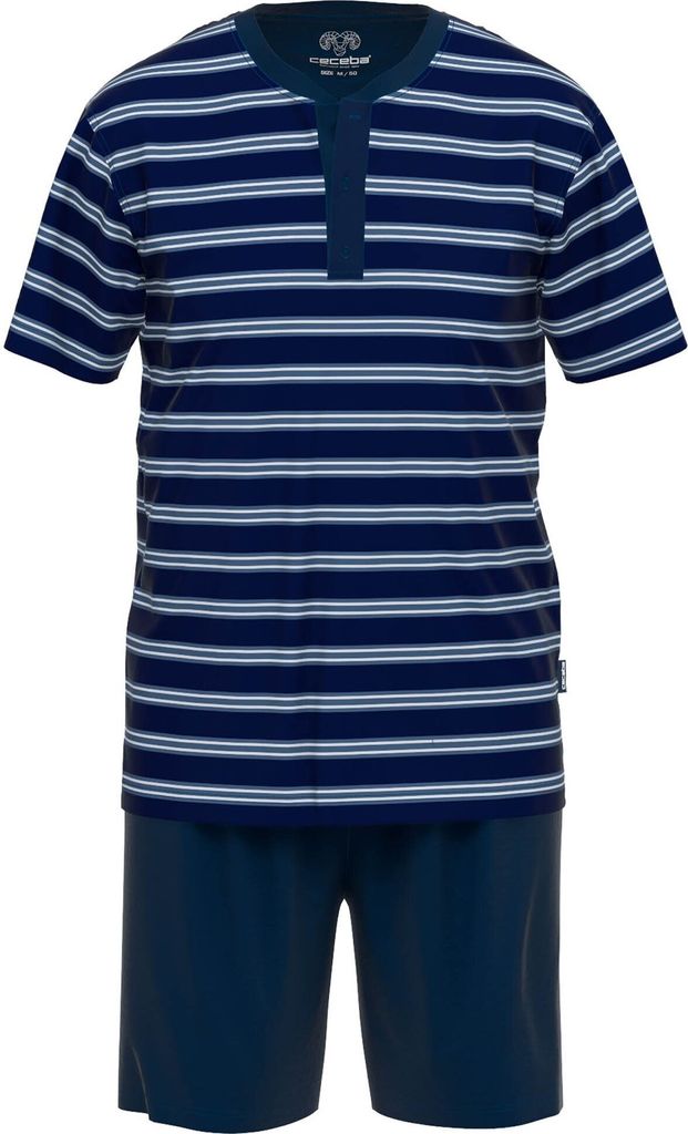 CECEBA Herren Schlafanzug, 2-tlg. Set - Philadelphia, Shorty, kurz, Knopfleiste, Baumwolle Blau/Weiß 5XL
