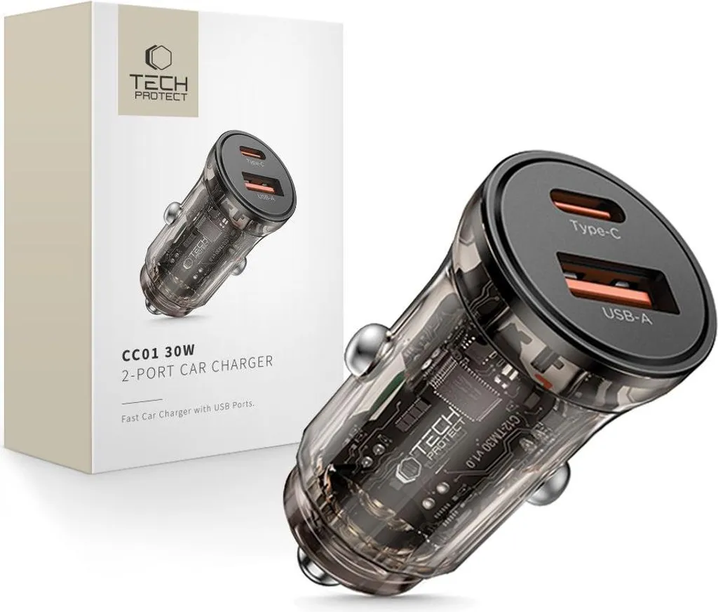 Tech-Protect CC01 Caricabatterie Auto 30W PD QC 3.0 | Ricarica Rapida Dual