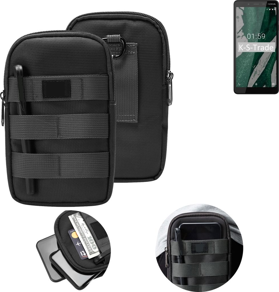 K-S-Trade Holster Gürtel Tasche kompatibel mit Nokia 1 Plus Handy Tasche Schutz Hülle dunkel-grau viele Fächer, 1x