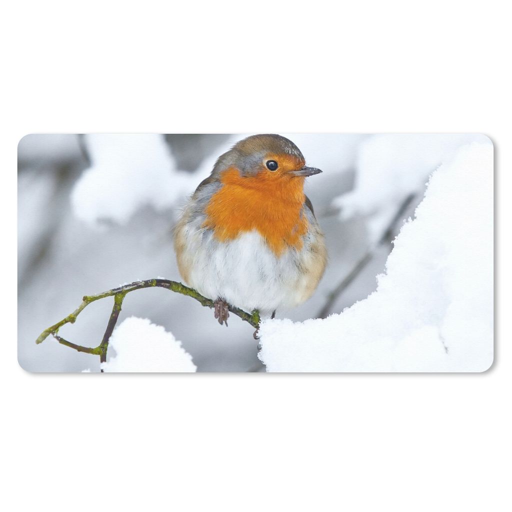 MuchoWow Mauspad Mousepad Rotkehlchen - Schnee - Winter 60x30 cm - Mousepads - Maus Mat - Pad - Mausunterlage - Nachhaltig