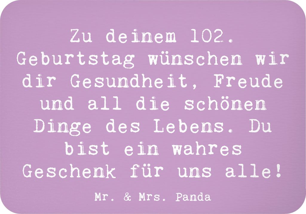 Mr. & Mrs. Panda Kühlschrankmagnet Spruch 102. Geburtstag - Lavendeltraum - Geschenk, Geburtstagsgeschenk, Lebensjubiläum, whiteboardmagnet, Lebe...