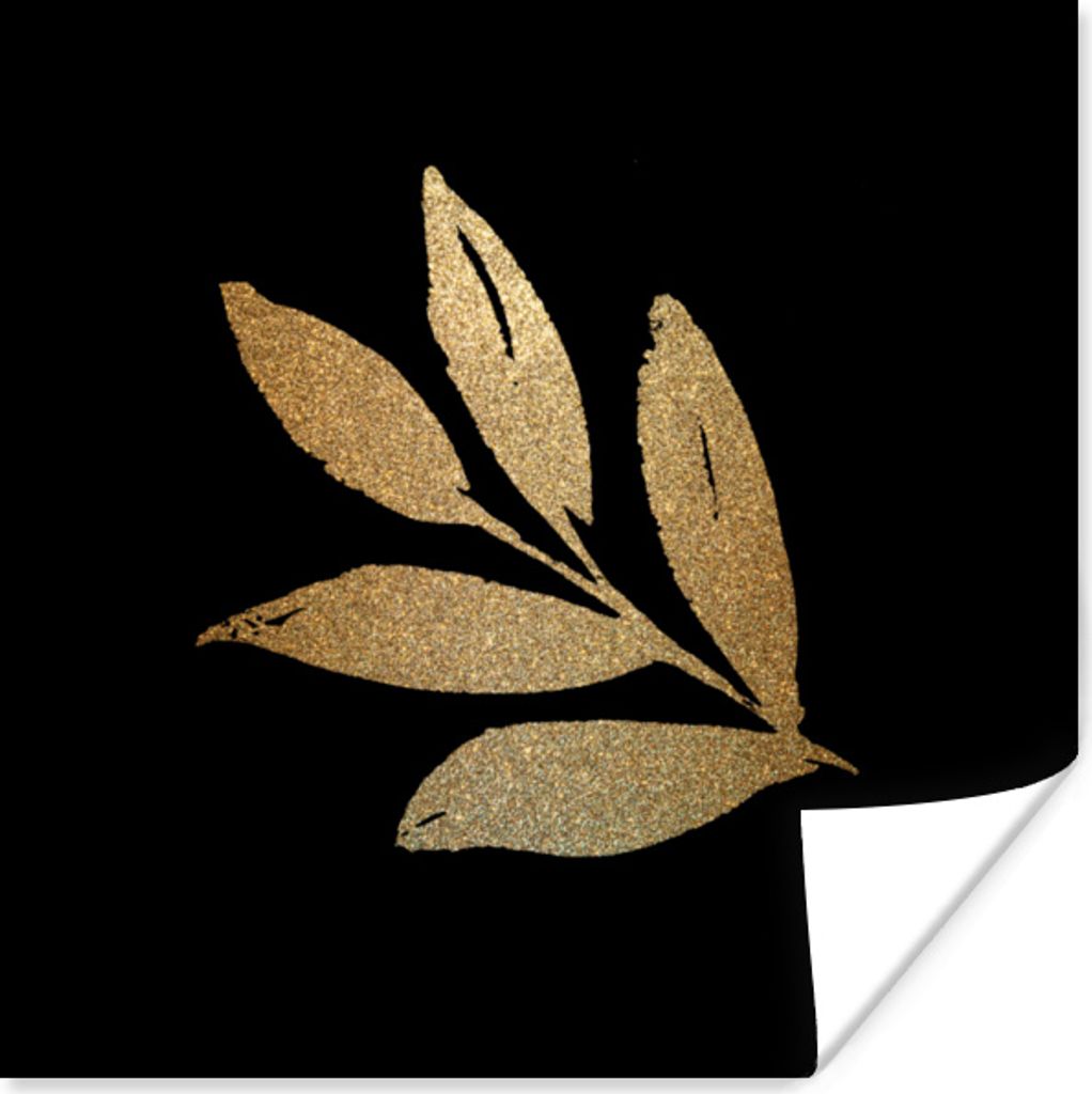 MuchoWow Poster Blätter - Gold - Zweig 100x100 cm - Babyzimmer