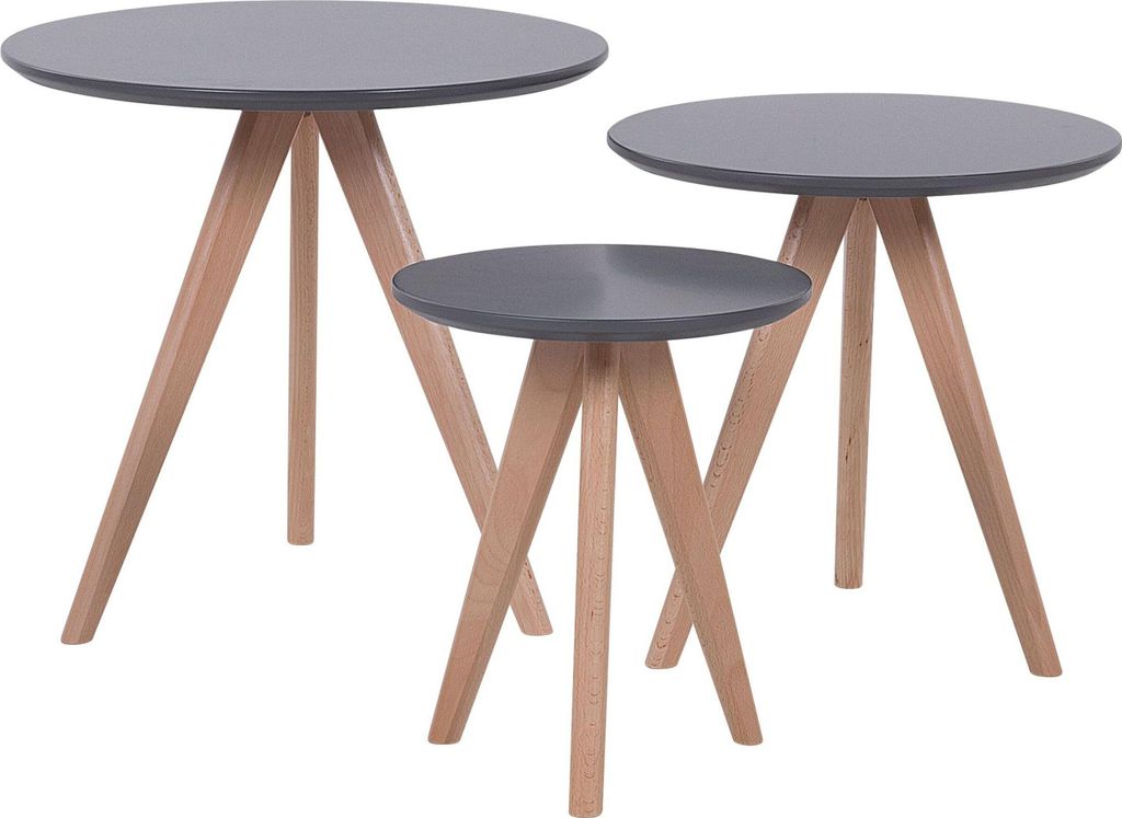 BELIANI Couchtisch 3er Set Grau Braun MDF Tischplatte Rund Modern