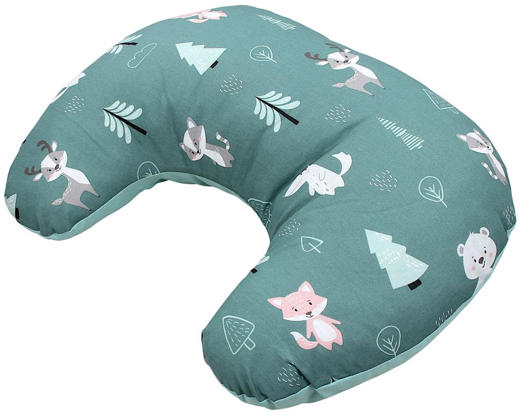 TupTam Baby Stillkissen Klein mit Baumwoll-Bezug, Farbe: Wald / Fuchs / Reh / Igel / Bärchen / Grün / Mint