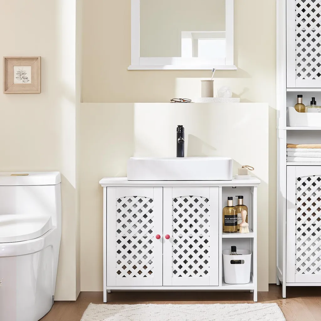 SoBuy BZR210-W Meuble sous-lavabo blanc avec portes et étagère
