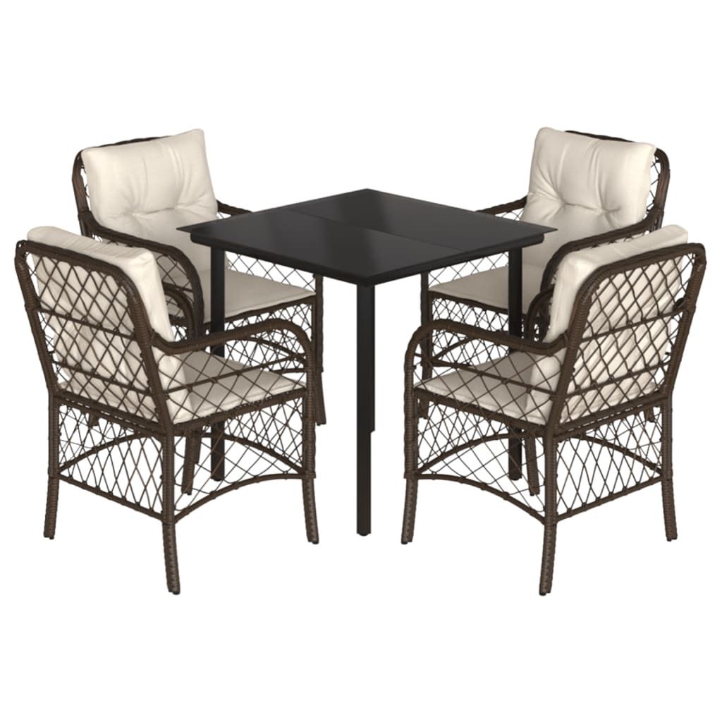 5-tlg. Garten-Essgruppe mit Kissen Braun Poly Rattan