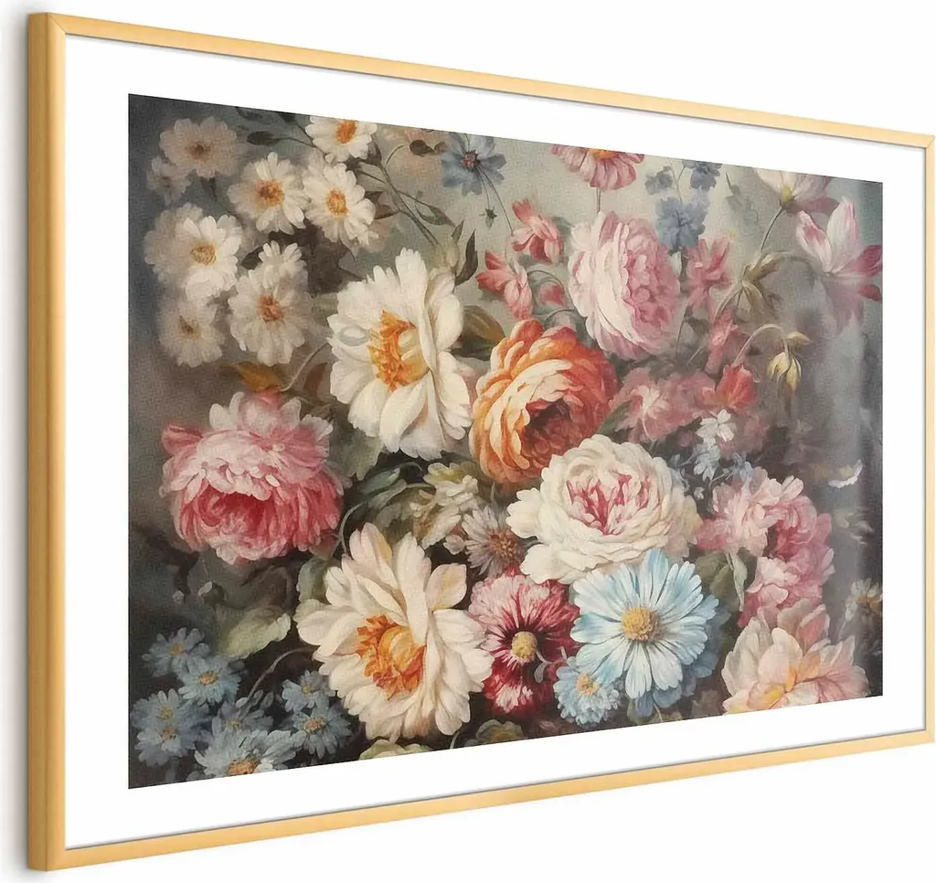 Quadro Botanico Profumo di Fiori 90x60 - Cornice Oro di Lusso