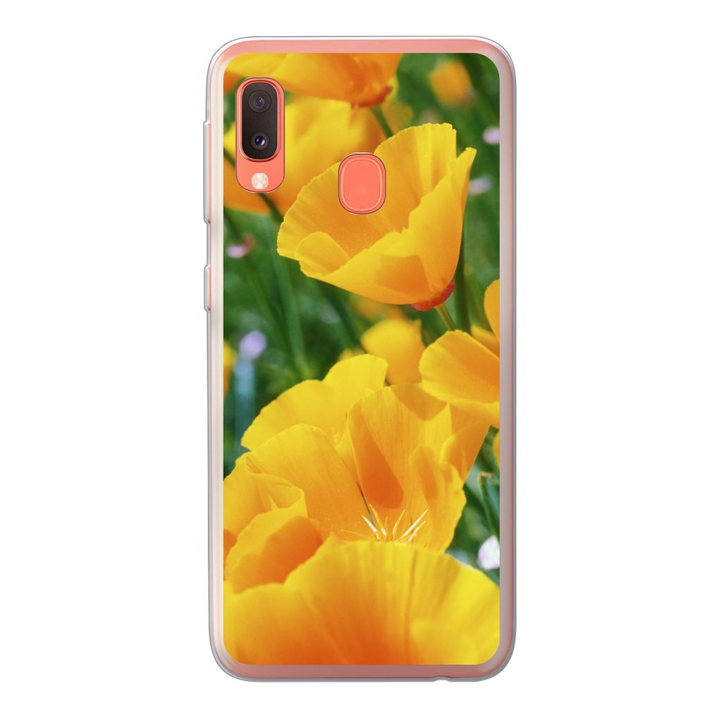 MuchoWow Handyhülle Schutzhülle Hülle für Samsung Galaxy A20e Blumen - Garten - Orange Silikon Softcase Handy Hülle - Abdeckung