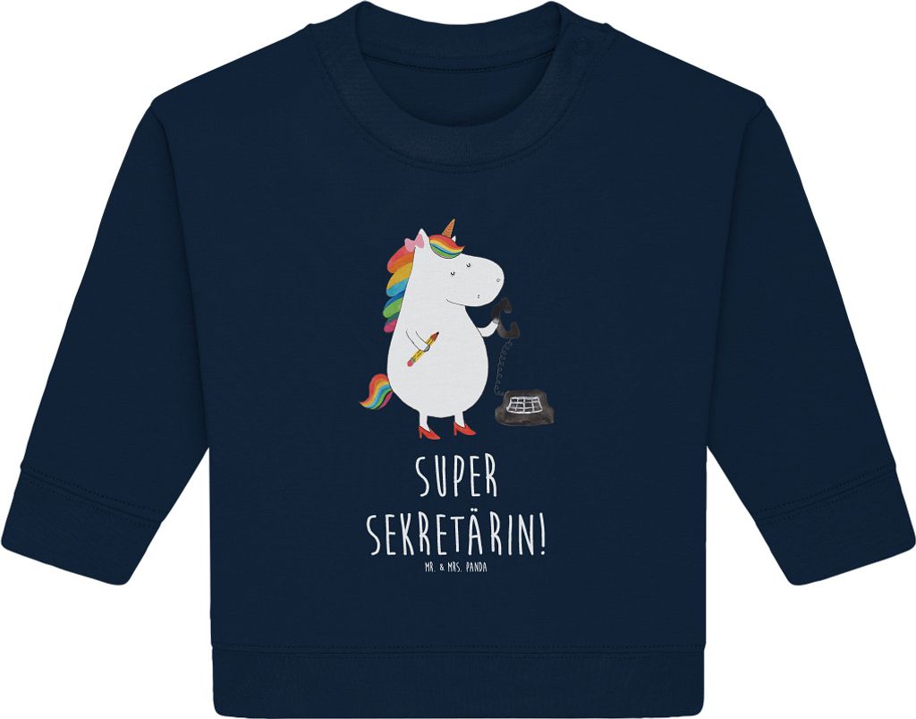 Mr. & Mrs. Panda Organic Baby Pullover Einhorn Sekretärin 24. - 36. Monat - French Navy - Geschenk, Einhörner, Steuerkanzlei, Bullover, Büro, Un...