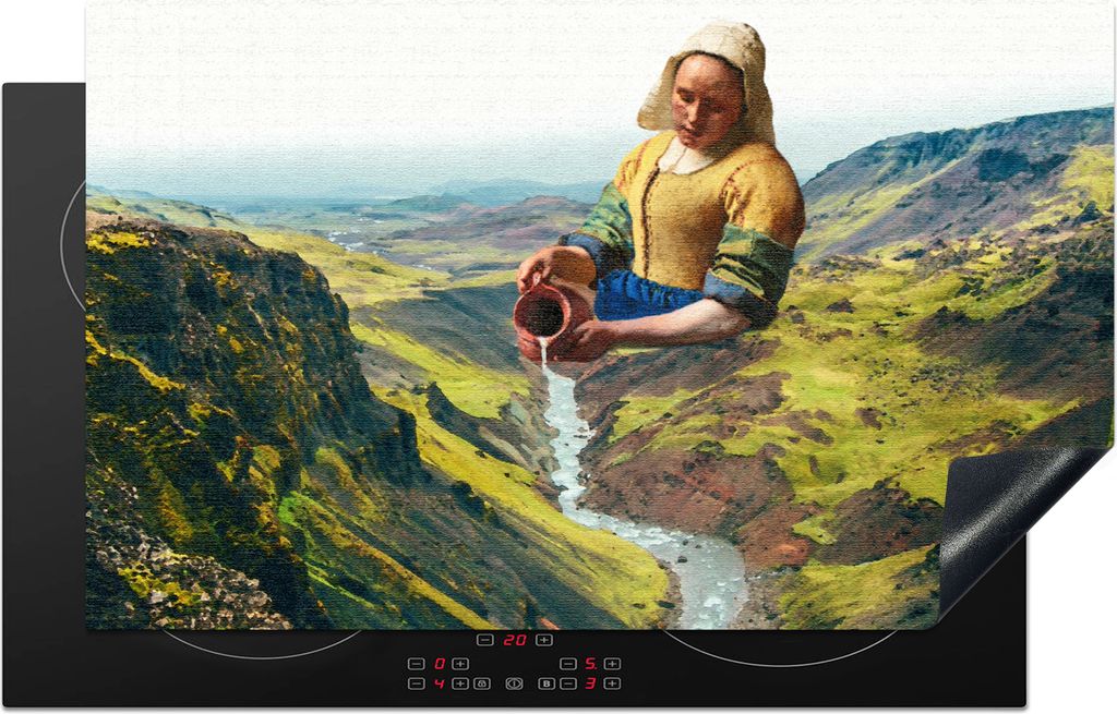 KitchenYeah Herdabdeckplatte Milchmädchen - Wasser - Vermeer , 83x51cm, Küche Deko, Glaskeramikfeld Herdabdeckung, Abdeckplatte fùr Kochfeld