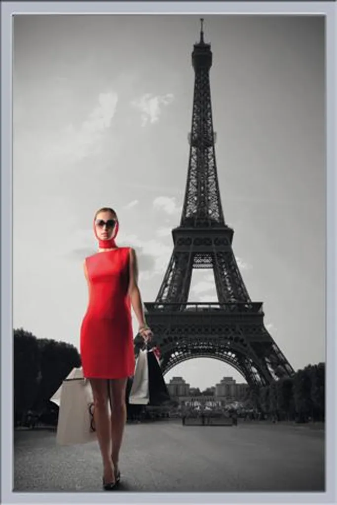 Parigi - Poster - City Colourlight Red Dress + cornice rimovibile, Shinsuke® Maxi MDF argento, vetro acrilico