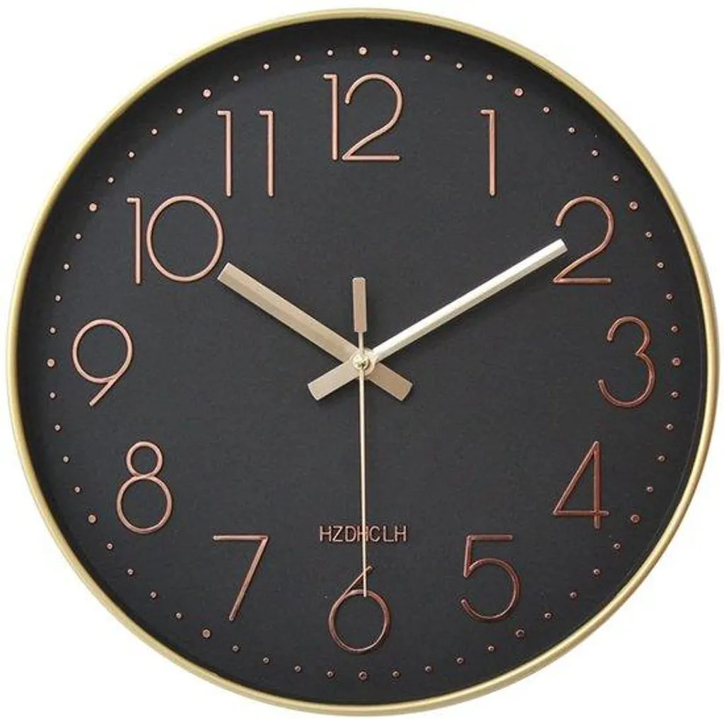Horloge murale silencieuse noir et or 30 cm - Mouvement quartz précis