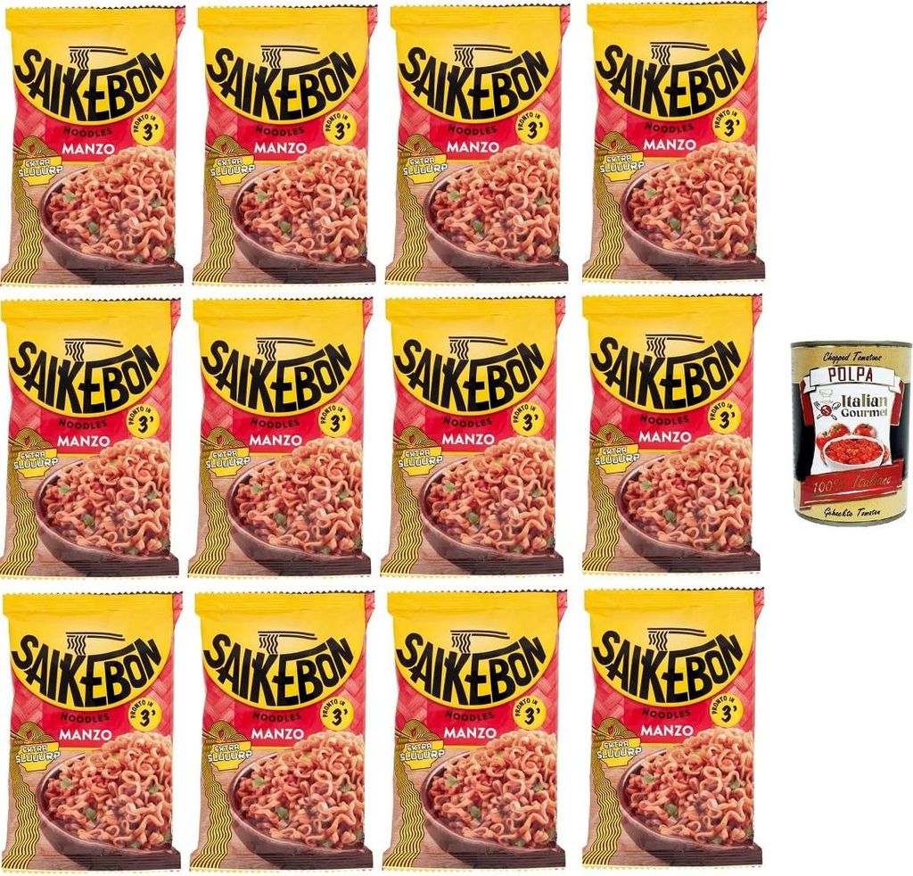 Saikebon- Noodles Orientali al Manzo Nudeln Orientalisches Rindfleisch 12x79gr + Italian Gourmet polpa 400g
