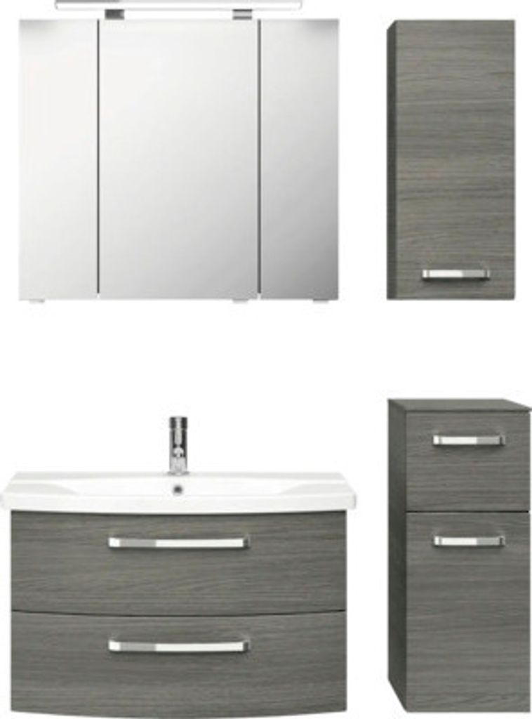 Badmöbel-Set Pelipal Serie 4010 BxHxT 114 x 200 x 45 cm Frontfarbe graphit struktur quer Badmöbelset 5-teilig und mehr m