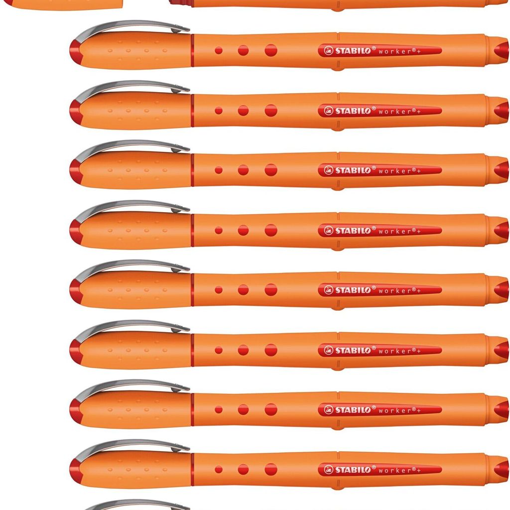 STABILO Tintenroller -  worker+ - fein - 10er Pack - rot Produktbild 