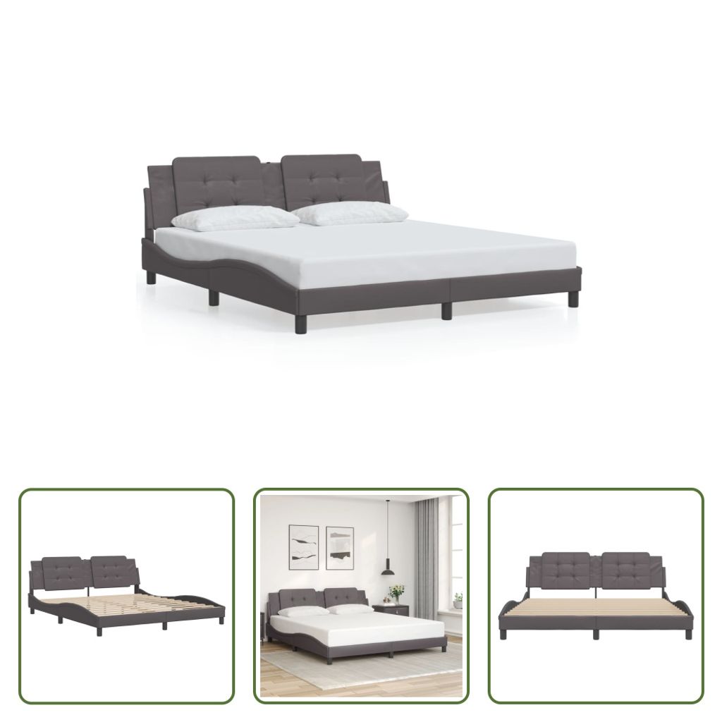 The Living Store Bettgestell mit Kopfteil Grau 180x200 cm Kunstleder