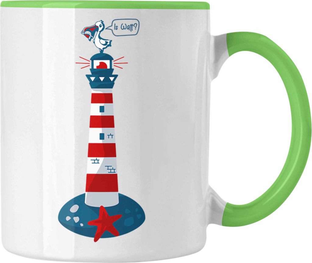 Trendation - Is Watt Tasse Geschenk Norddeutschland Moin Leuchtturm Kaffeetasse Möwe Nordnerney Sylt Fähr Baltrum (Grün)