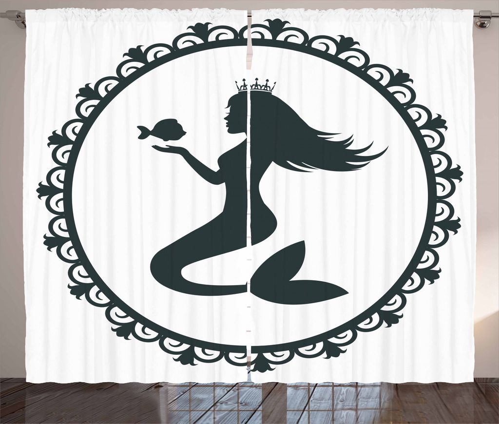 ABAKUHAUS Meerjungfrau Rustikaler Gardine, Weinlese-Prinzessin Fisch, Schlafzimmer Kräuselband Vorhang mit Schlaufen und Haken, 280 x 245 cm, Wei...