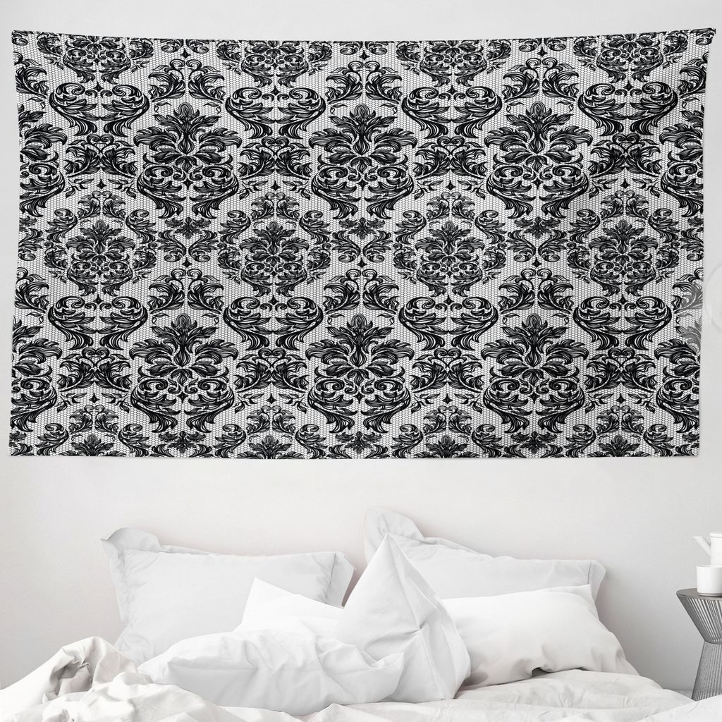 ABAKUHAUS Barock Wandteppich, Weinlese-Spitze-Art aus Weiches Mikrofaser Stoff Waschbar ohne Verblassen Digitaldruck, 230 x 140 cm, Schwarz und weiß