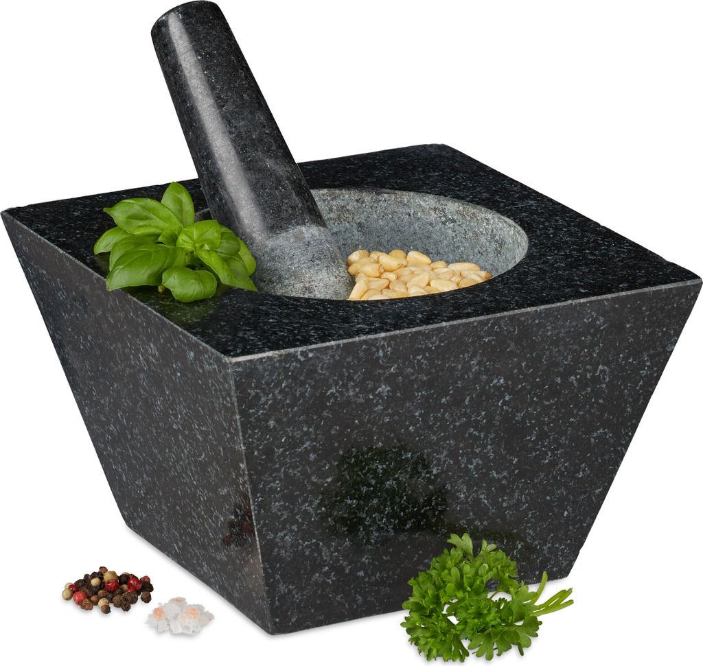 Relaxdays 6,75 kg XXL Mörser mit Stößel, Granit, 750 ml, Produktbild 
