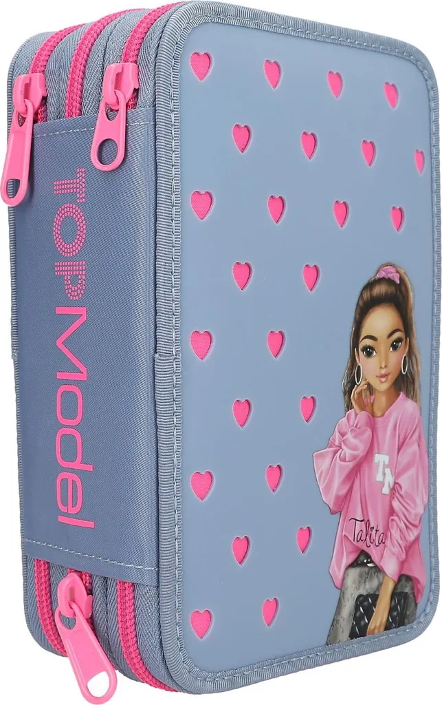 Trousse à crayons TOPModel 3 compartiments et décoration pins silicone