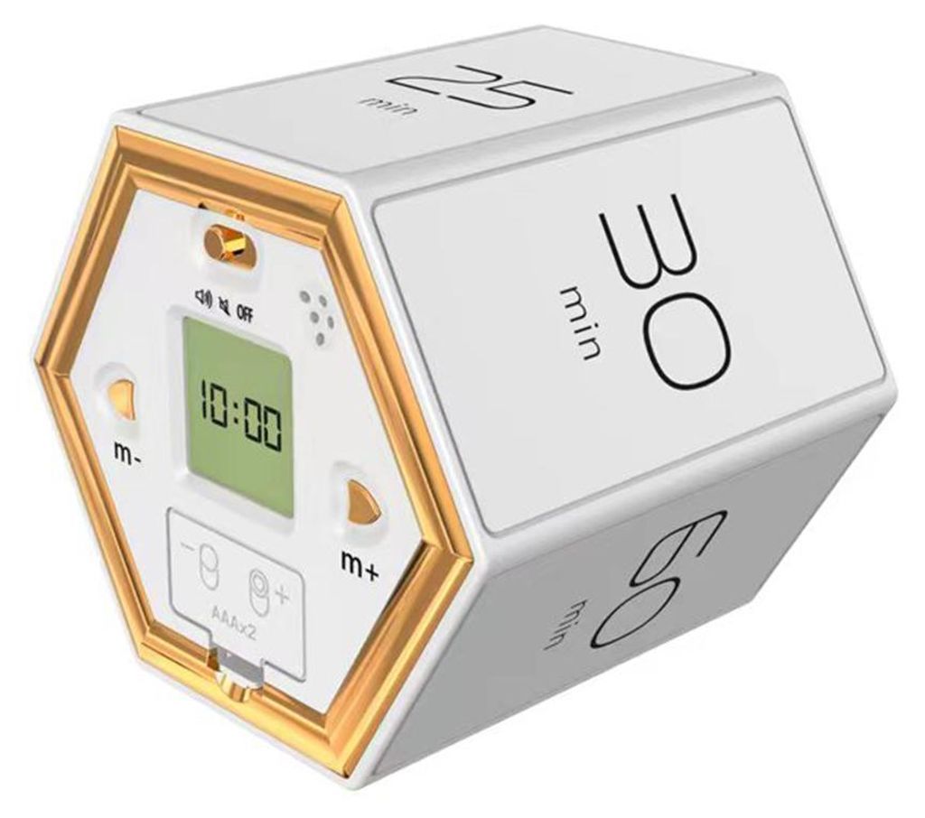 Multi-Sechseck-Wuerfel-Timer, digitaler Timer mit Schwerkraftsensor und LED-Bildschirm, akustischer Alarm, geraeuschloser Betrieb, 1/5/10/25/30/60 ...
