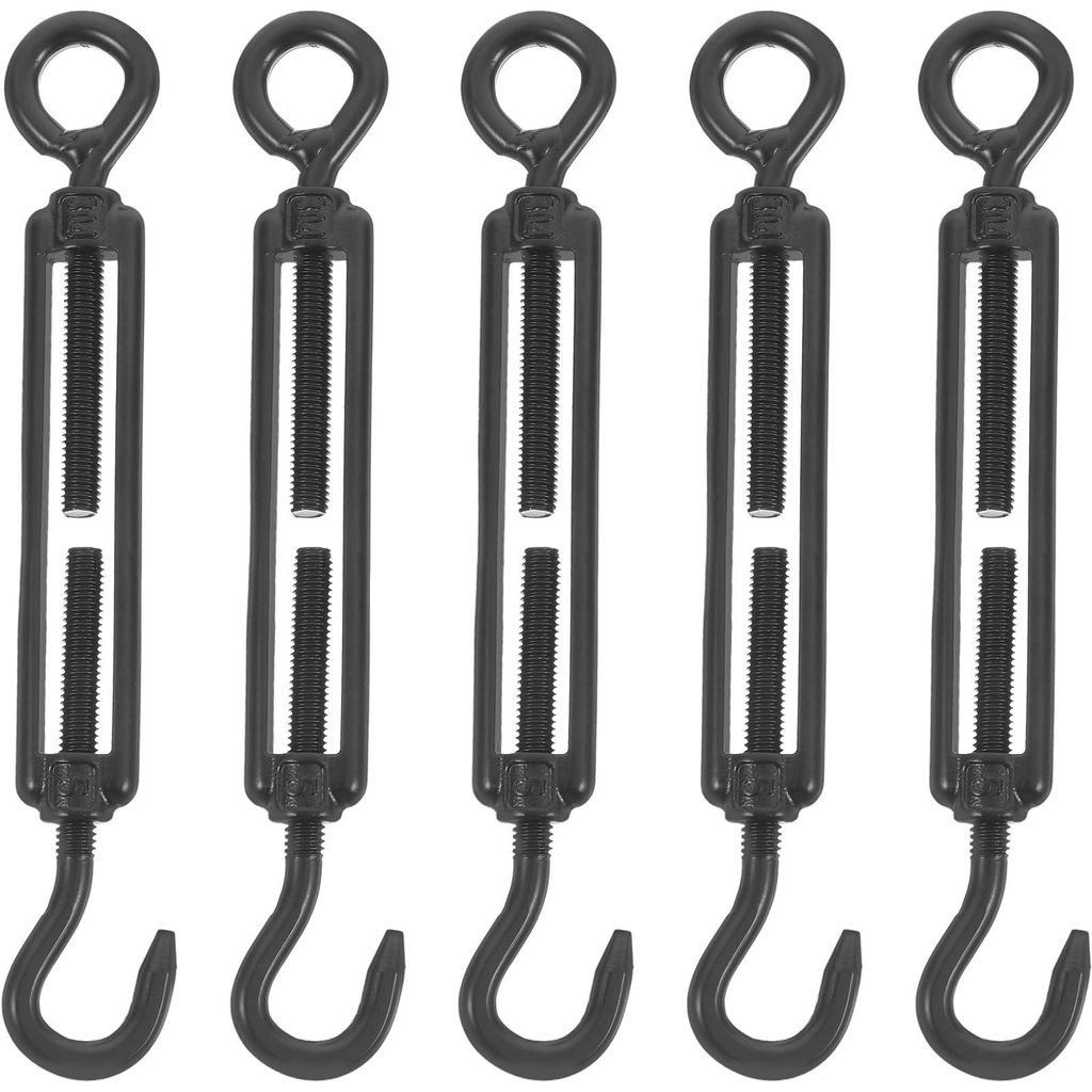 5-teiliger Spannschloss-Set M5, schwarz, verstellbarer Kabelspanner für Markisen und Gartenkabel mit Haken und Öse