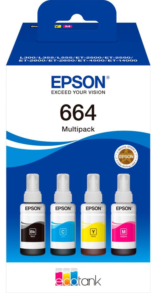 Epson 664 EcoTank, Oryginalny, Czarny, Cyjan, Purpurowy, Zdjęcie produktu 