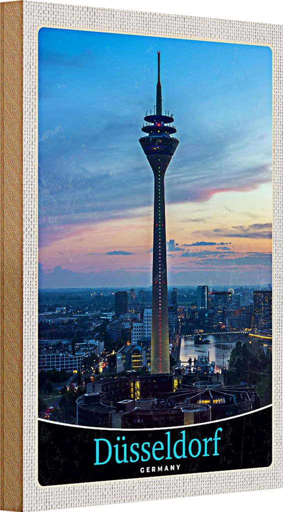 Holzschild Reise 20x30cm Düsseldorf Fernseherturm Ausblick Trip