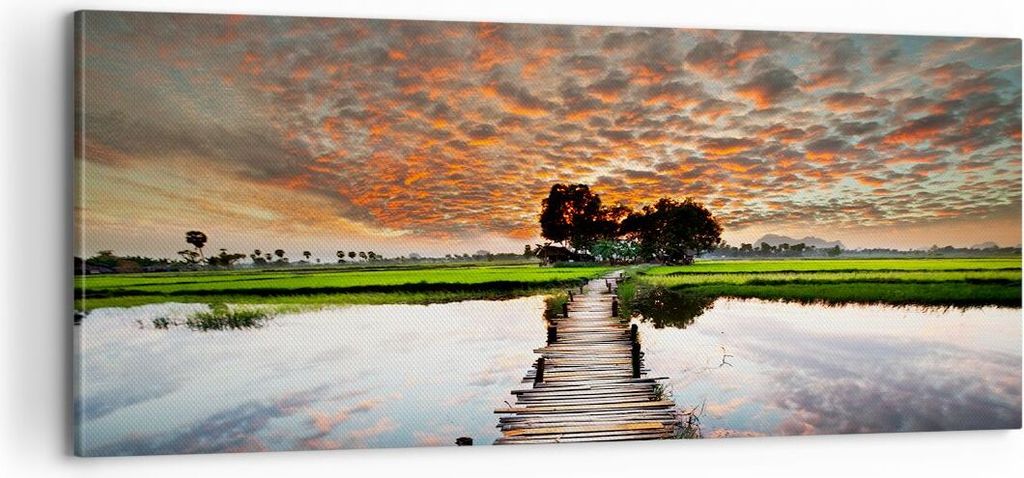 Bild auf Leinwand - Leinwandbild - Asien brücke see natur - 100x40cm - Wand Bild - Wanddeko - Leinwanddruck - Bilder - Kunstdruck - Wanddekoration...