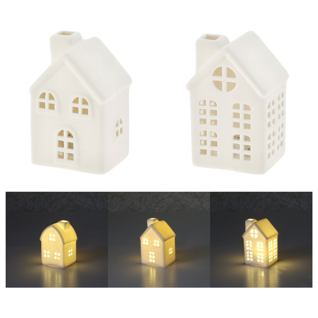 LED keramický domček biely 9 cm - sada 3 ks - dekoratívna Obrázok produktu 