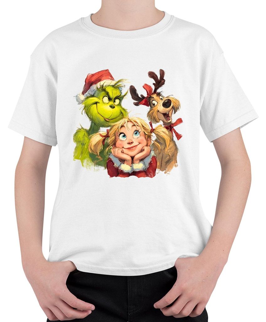 Grinch Cindy Lou Who Max Weihnachten lustig Geschenk Uni Kinder T-Shirt, Weiß, 104