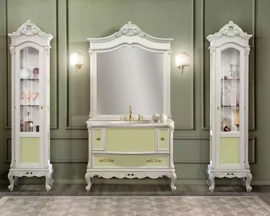 Design Badezimmer Möbel Bad 4tlg. Set Garnitur Vitrine Waschbecken Tische
