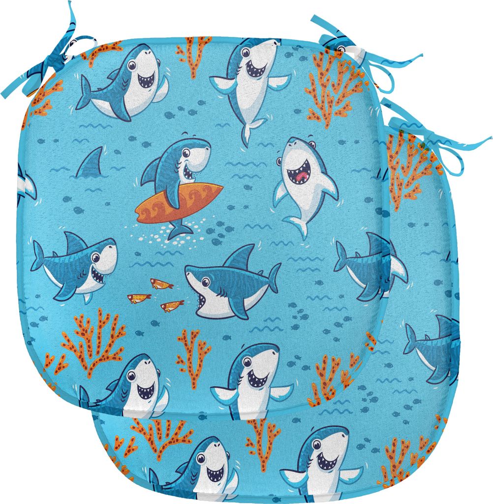 ABAKUHAUS Hai Polster für Esszimmerstühle, Unterwasser-lustige Welt, Dekoratives wasserfestes Kissen mit Riemen für Küchensitze, 40 cm x 40 cm-...