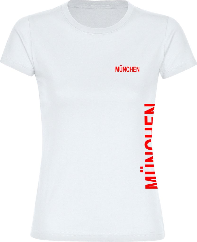 multifanshop Damen T-Shirt - München rot - Brust & Seite, weiß, Größe S