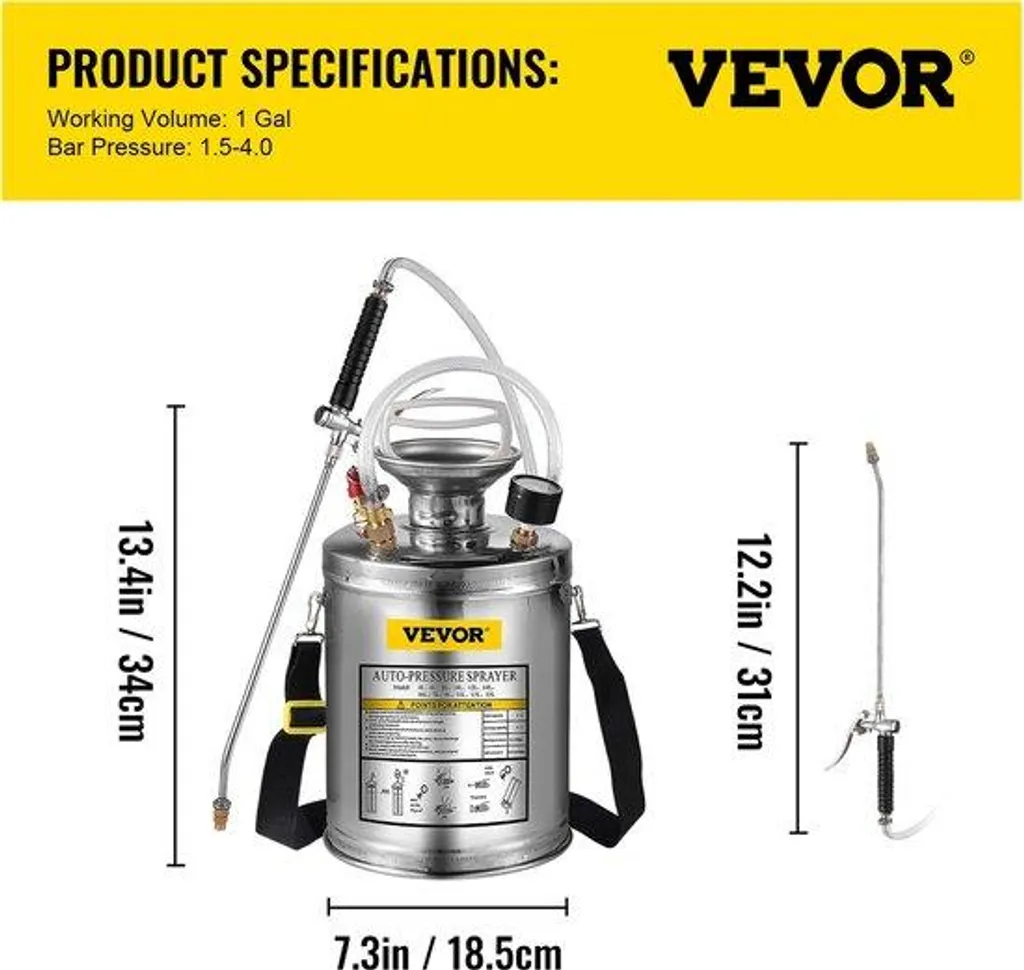 Pulvérisateur 4 litres tube acier résistant : robustesse professionnelle