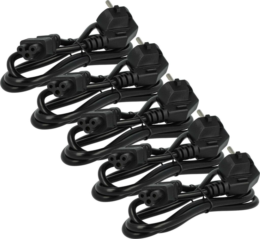 vhbw 5x Netzkabel Schutzkontaktstecker kompatibel mit Vorwerk VR200 Basis-Station, VR300 Basis-Station - C5 Micky Mouse Kleeblatt Buchse, 1,2 m