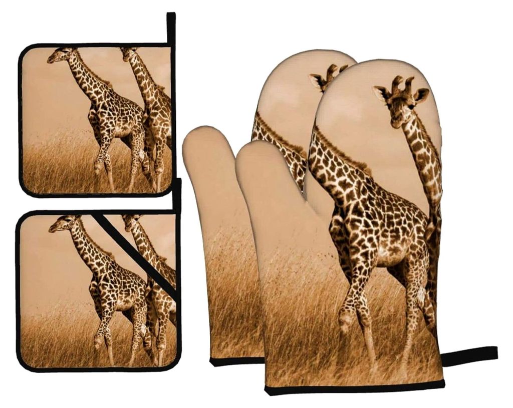 Ofenhandschuhe und Topflappen-Sets, hitzebeständig und rutschfest, 4 Stück, zum Backen und Grillen