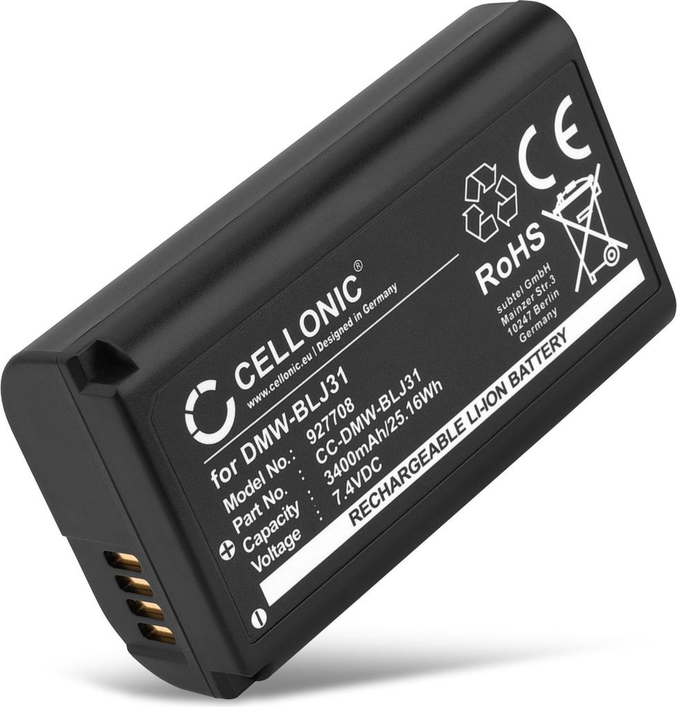 CELLONIC 1x Akku für Kamera Kompatibel mit Panasonic Lumix DC-S1, Lumix DC-S1M2, Lumix DC-S1M2ES, DMW-BLJ31 - (3400mAh, 7.4V)