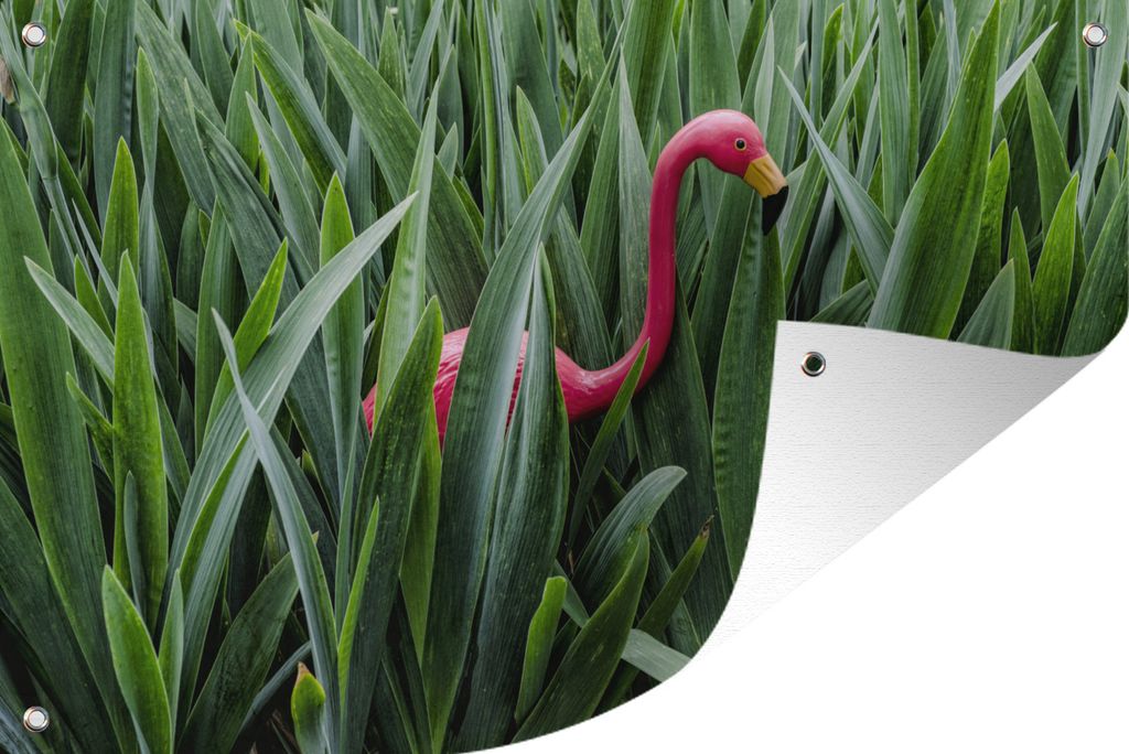MuchoWow 120x80 cm Outdoor-Poster Gartendeko Sichtschutz Garten Poster für den Garten Flamingo zwischen Blättern