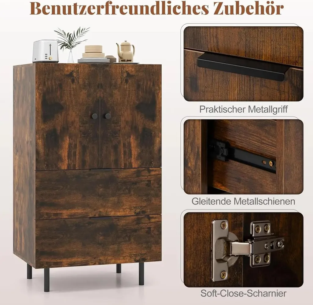 Buffet de rangement pour petit appartement, meuble marron 60cm métal