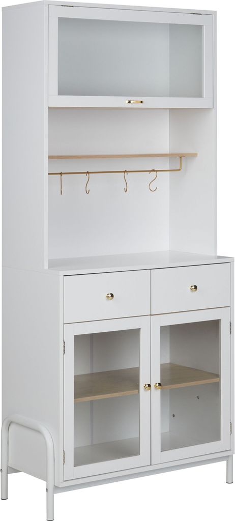 BELIANI Glasvitrine in Weiß 180 cm mit 3 Türen 2 Schubladen für Wohnzimmer Esszimmer Flur
